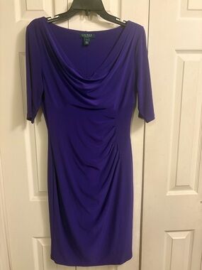 Lauren Ralph Lauren Royal Purple Draped Sheath Midi Dress